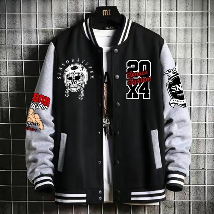 Baseball Varsity Pria Ss Origin | Bikin Tampil Keren Kekinian - Abu, L