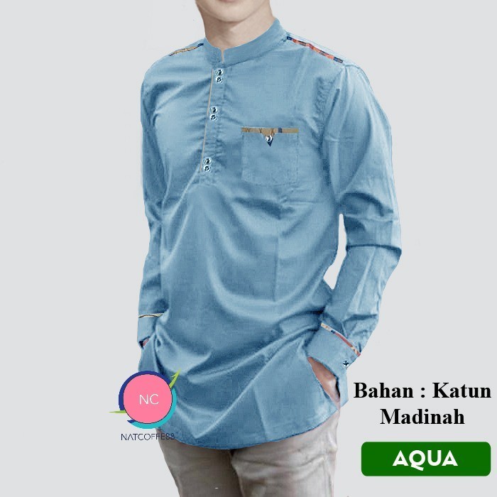 promosi Kemeja Koko Pria Lengan Panjang Raja TJ Busana Muslim Terkini - Biru Agua, M