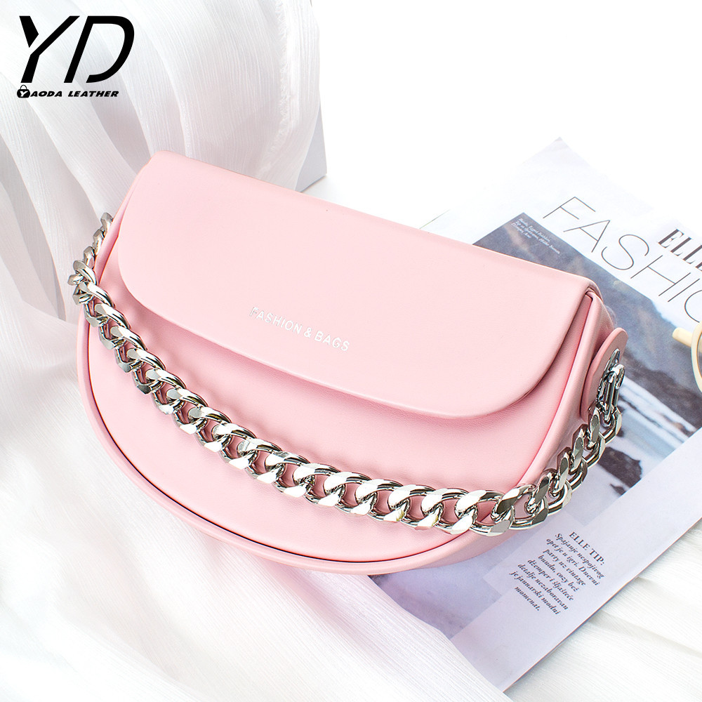 Dompet kecil kulit PU wanita tas jinjing mini rantai tebal untuk perempuan