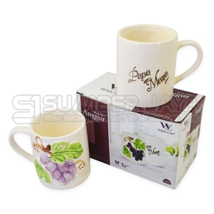 Mug Gelas Cangkir Keramik Set Anggur Buah Mawar Couple Papa Mama Unik Lucu Tebal