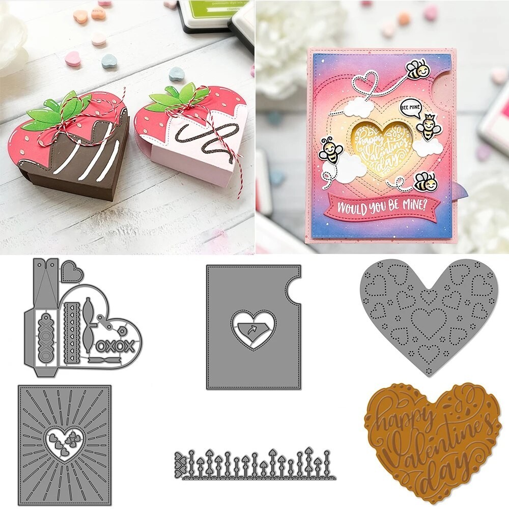 

Heart Pouch Dotted Hearts Add-On Metal Cutting Dies Happy Valentine's Day Hot Foil DieCut For DIY Scrapbooking Card Craft Making