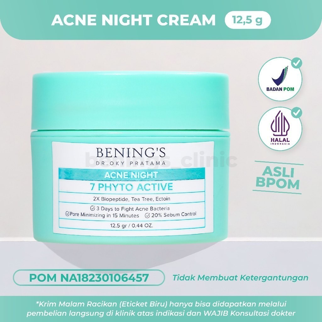 Bening's Acne Night Cream| Cream Malam Jerawat dan Beruntus Benings Skincare Dr Oky Bening's Clinic