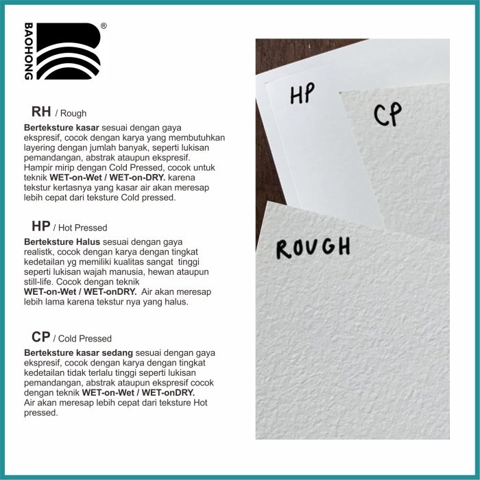 

Baohong Academy watercolor paper 300gsm HP/CP/R - Hot Pressed, 19cmx28cm 8