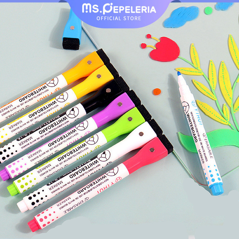 

Color Whiteboard Marker/Spidol Warna Whiteboard dengan Penghapus/Spidol Magnet dapat dihapus papan tulis magnet dengan kuas pena lukisan warna anak-anak dengan kepala tipis-Ms.Pepeleria