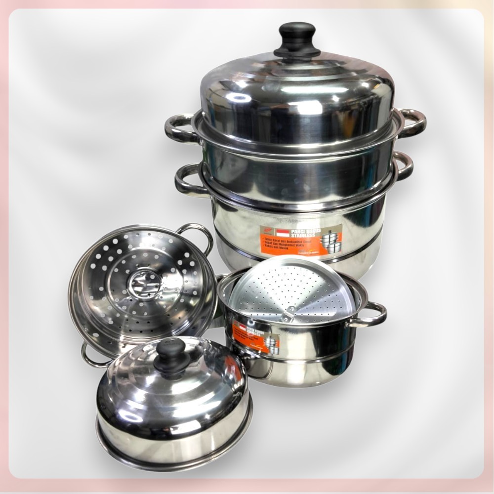 Panci Kukus Stainless 3 Susun Dandang Kukus Double Layer Panci Dimsum Siomay Tebal- Alat Masak Serba