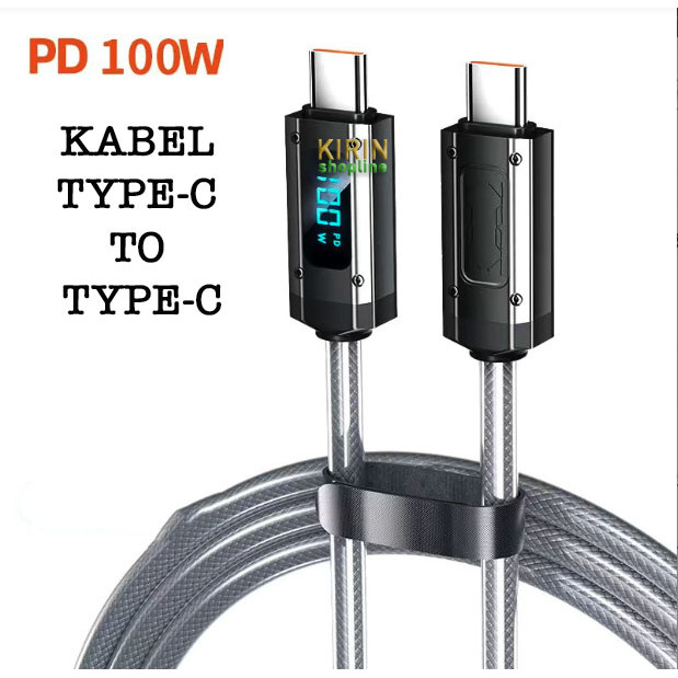 Kabel Data Type-C Panjang 1.2M 6A 480Mbps Kecepatan Transmisi Fast Charging PD 100W Dengan Tampilan 