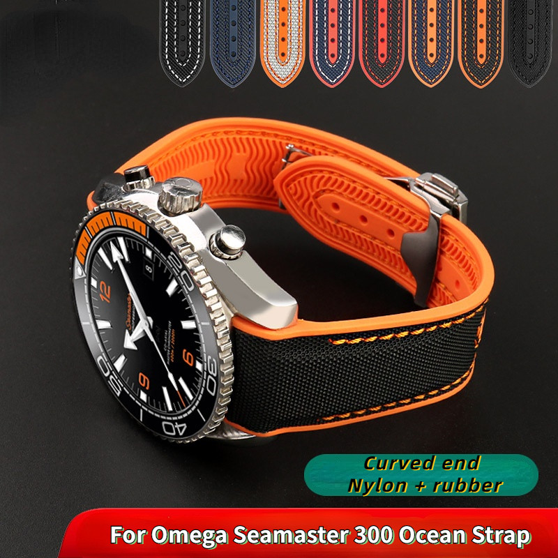 8 colors Curved end Strap For Omega Seamaster 300 Ocean Speedmaster 8900 Planet Ocean 20m 22mm Fabri