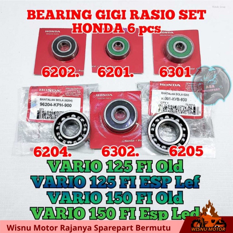 Bearing rasio kzr set 6 pcs asli original motor honda Vario 125 fi Old , Vario 125 fi Esp Led , Vari