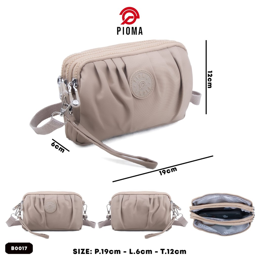 Pioma Laila Tas Selempang Wanita Dompet Selempang Dompet HP 3 Resleting Dompet Pioma besar dompet B0
