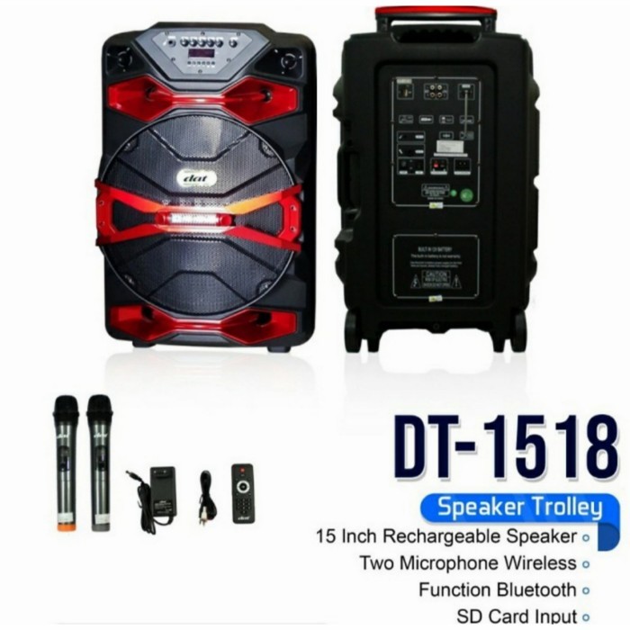 GROSIR SPEAKER PORTABLE DAT 1518 BLUETOOTH 15 INCH GARANSI RESMI