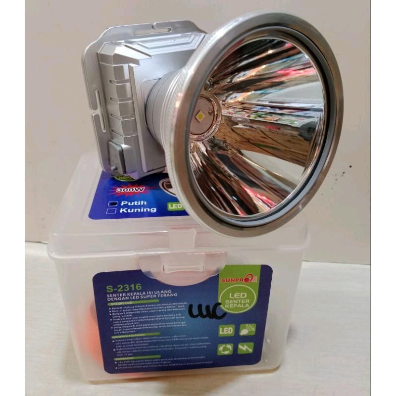 Senter Kepala Sunpro S 2316 Senter Kepala 300Watt Cahaya Putih Sunpro S2316 Senter Kepala Led Isi Ul