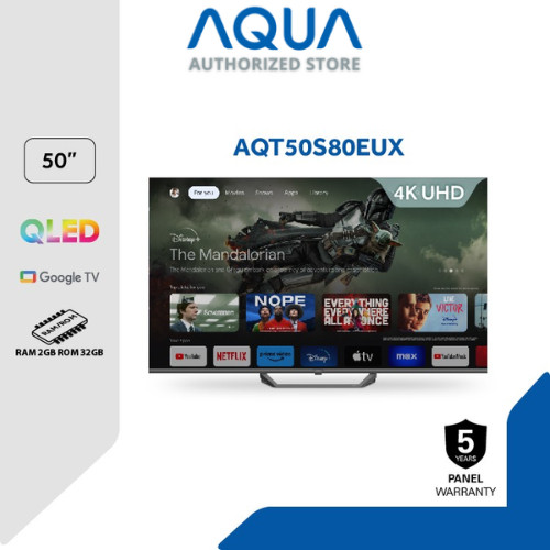 AQUA QLED TV 50 Inch AQT50S80EUX - 4K HDR - Google TV - Bezel Less - Gaming TV