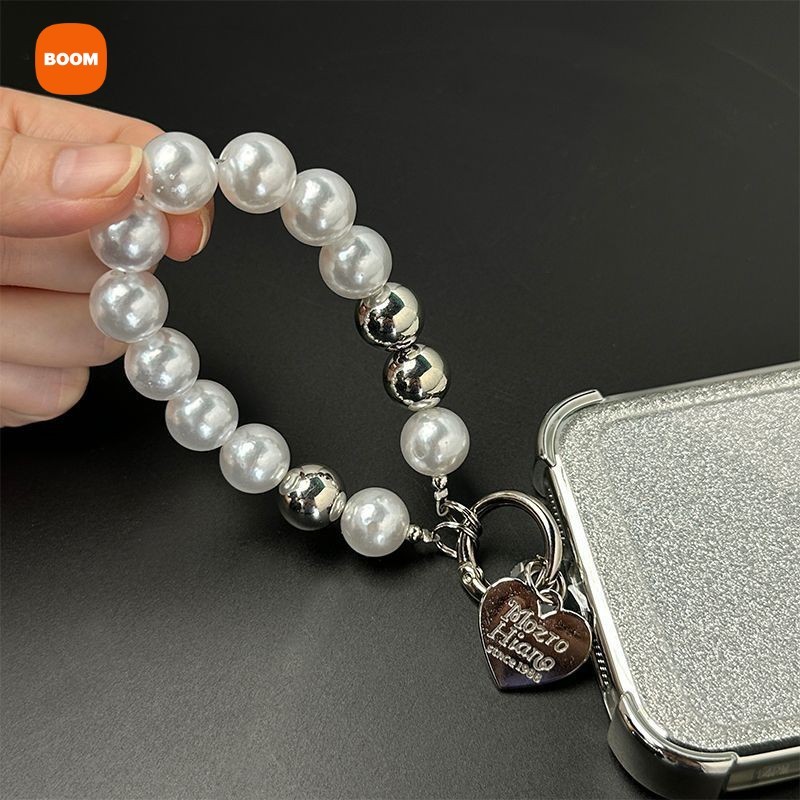 BOOM STORE cute fashion mobile phone lanyard anti-lost chain with cute white bead iron ring mobile p