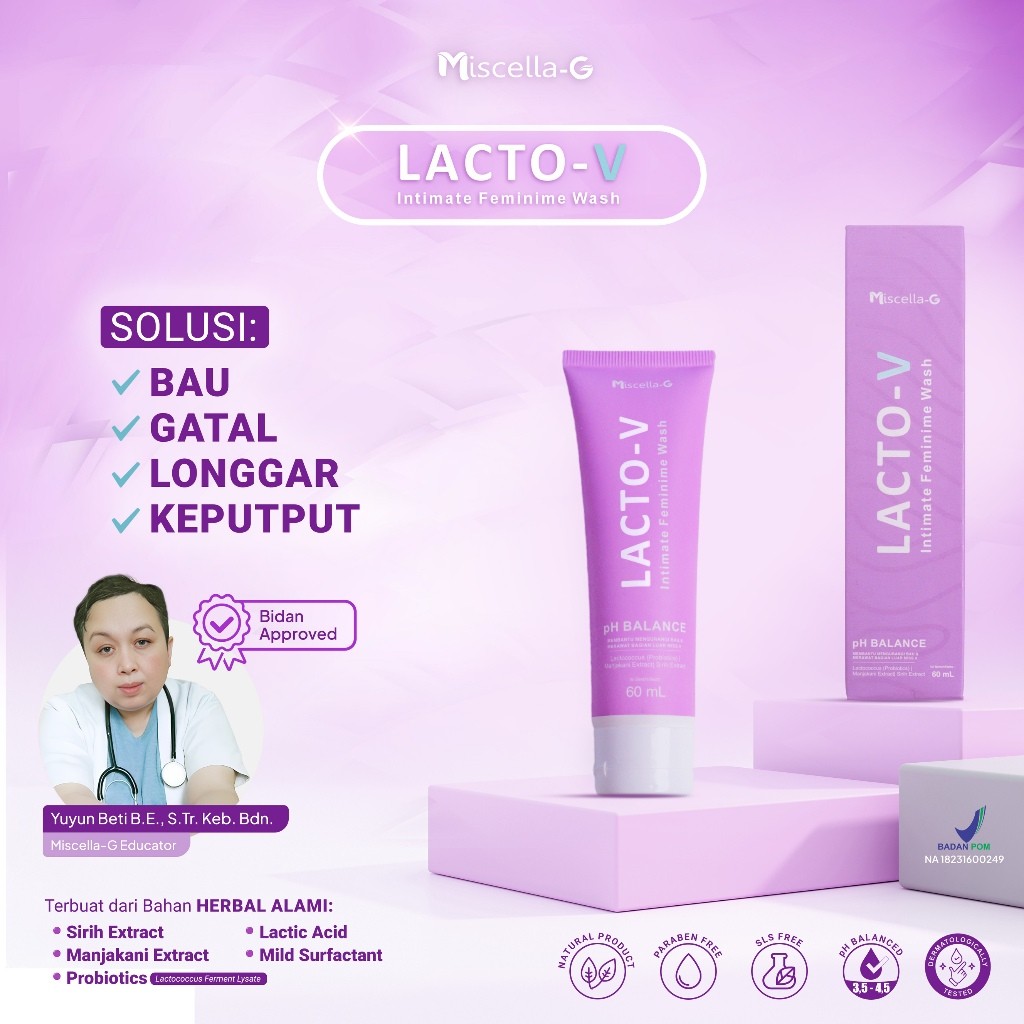 LACTO-V WASH Miss V 60 Ml | Manjakani Probiotik - Obat Keputihan - Bau tak sedap - Gatal Selangkanga