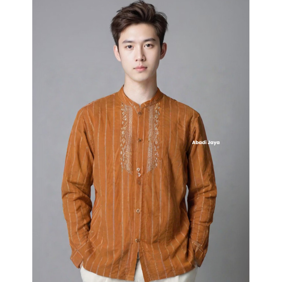 Baju Koko Al-Mia Pria Lengan Panjang Muslim - Coklat