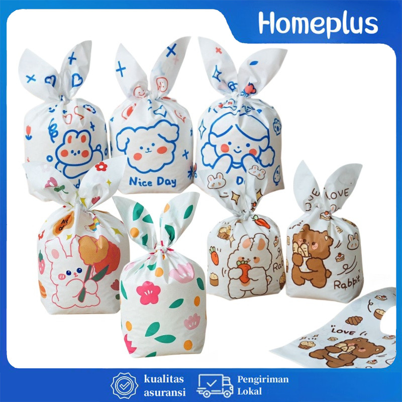 HomePlus 50pcs Plastik Goodie Bag Kecil Motif Tas Camilan Telinga Kelinci Kartun Kantong Plastik Coo