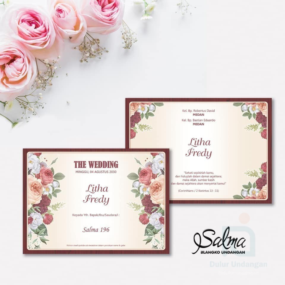 [SIMPLE FLOWER] SURAT UNDANGAN MINIMALIS MAROON + PUTIH LIPAT DUA