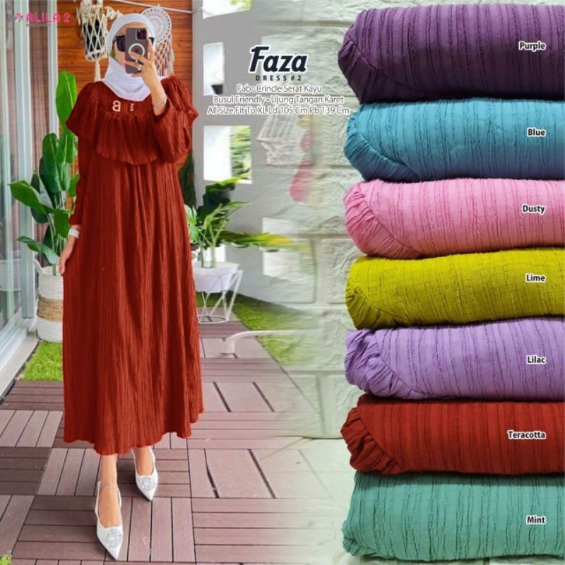FAZA #2 DRESS MAXI LD 105 CRINCLE SERAT KAYU POLOS BY ALILA 2