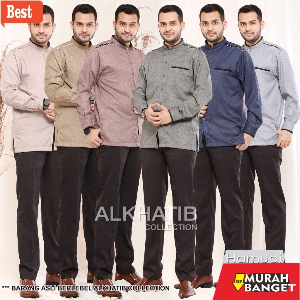 Baju muslim lengan panjang- KOKO HAMUDI BORDIR KATUN EXCLUSIVE DEWASA S M L XL XXL ALKHATIB COLLECTI