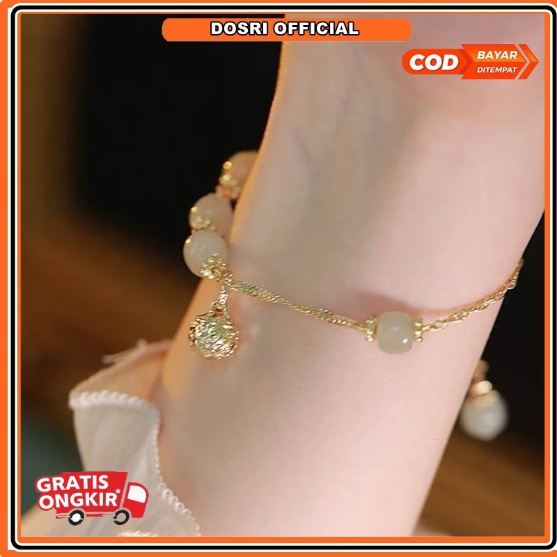 Gelang Titanium Wanita Anti Karat Motif Giok Bulat Lonceng Gelang Wanita Aksesoris Fashion Gelang Ko