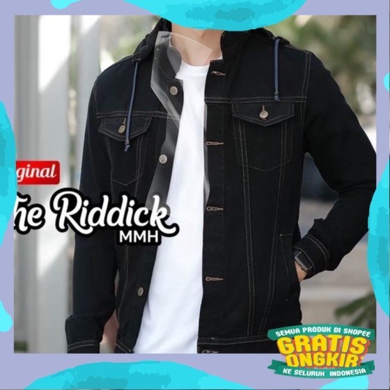 Jaket jeans sandwosh hoodie - jaket denim pria topi - jaket jeans - jaket denim hitam hoodie/ Jumbo 