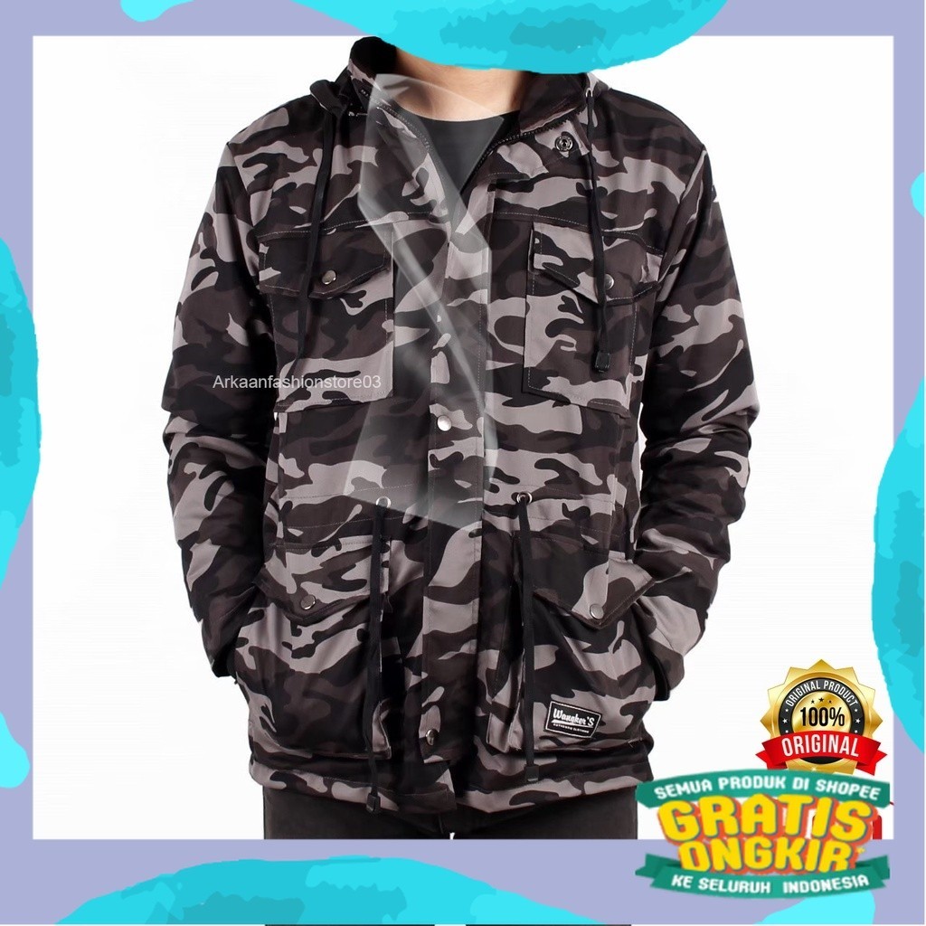 AKN - JAKET PARKA PRIA / JAKET PARKA LORENG ABU DAN HIJAU / JAKET PARKA TNI / JAKET PARKA CAMO COWOK