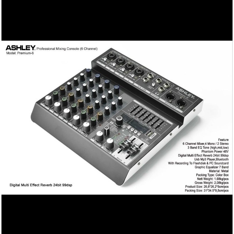 MIXER AUDIO ASHLEY PREMIUM6/PREMIUM 6 6CH USB-BLUETOOTH-RECORDING TO PC NEW