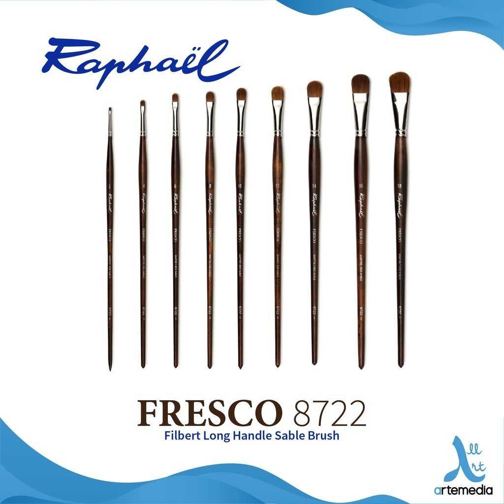 

Raphael 8722 Kuas Lukis Filbert Fresco Red Sable Brush Long Handle - 02/02