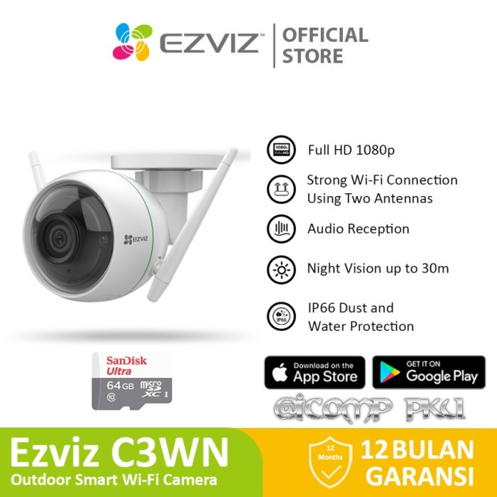 IPC Ezviz C3WN 2MP Outdoor 1080p - Metal - C3WN 2 MP Out Door