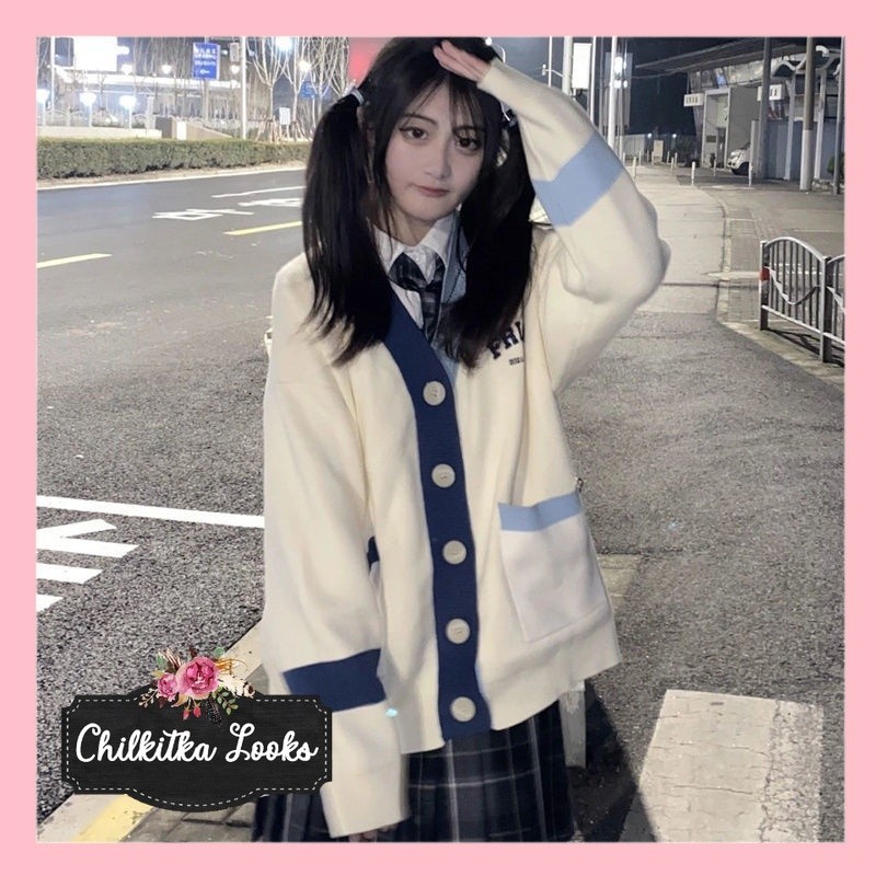 CHILKITKA LOOKS FASHION BANGKOK  Gaya perguruan tinggi gaya Jepang warna yang serasi V-neck sweater 