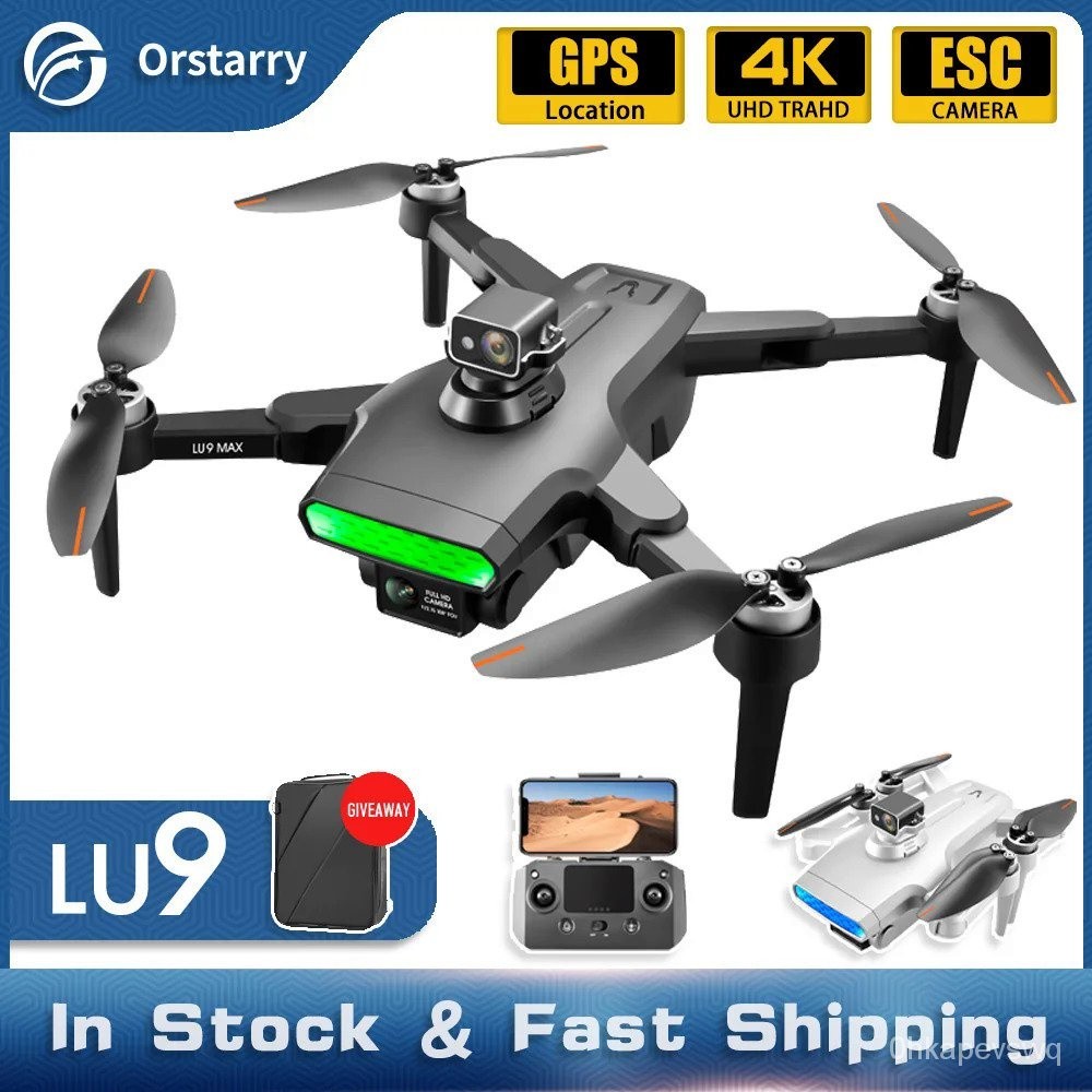 LU9 /Max Drone GPS Kamera Ganda 4K HD, Mainan Quadcopter RC Lipat Pesawat Tanpa Awak Helikopter Kend
