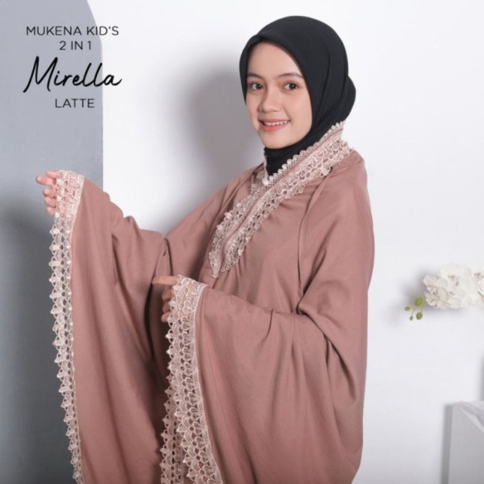Mukena anak tanggung mirella kombinasi  Renda mewah mukena kid's 2in1 - Putih, tanggung