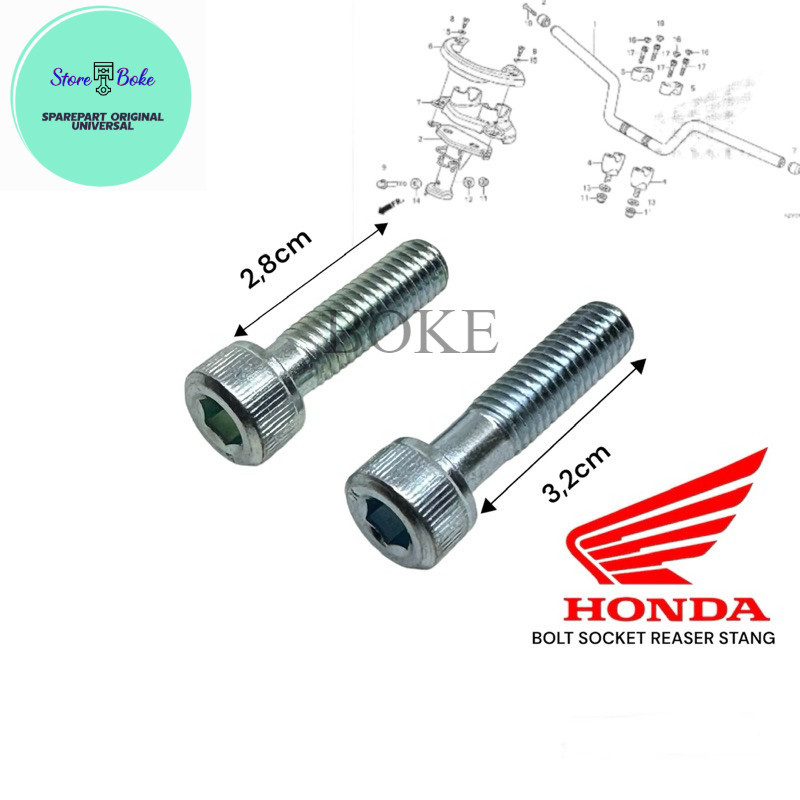 BOLT SOCKET M8X32 M8X28 BAUD 12 L PANJANG 2,8cm 3,2cm ORIGINAL AHM BAUT STANG STEP POREK DLL