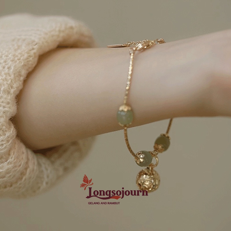 ✨COD Desain Istana Gelang Gelang Lonceng Giok Hetian Jade Wanita Gelang Mewah Ringan Kepribadian Kel