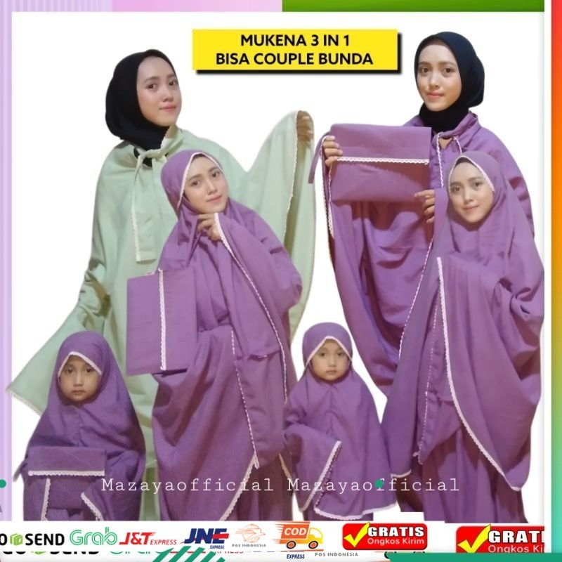 Mukena Anak katun Premium 3 in 1 Usia 2 tahun-3-4-5-6-7 dan dewasa Mukena Couple ibu dan anak Bahan 