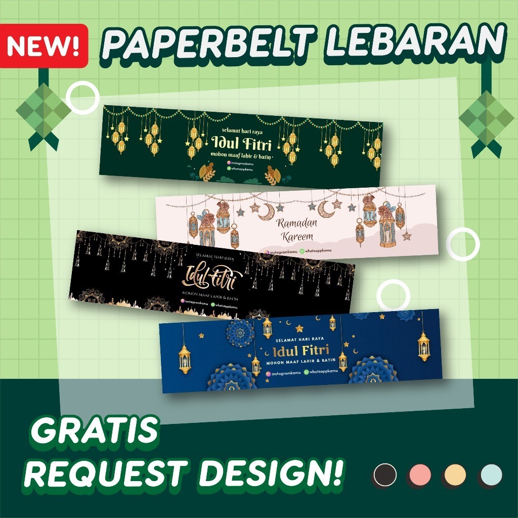 

Ready Paper Belt Idul Fitri Lebaran Custom Label Hampers | Paper Sleeve | Label Segel Box Free Design