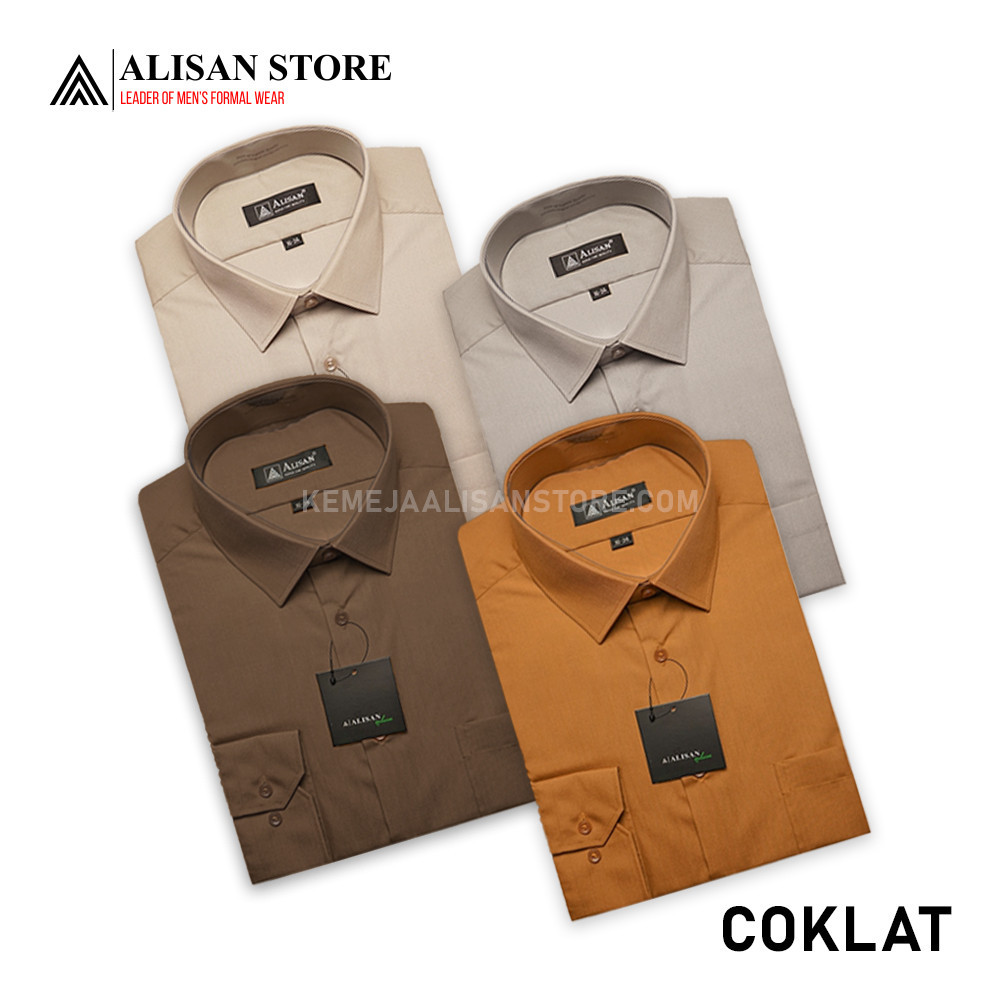 KEMEJA ALISAN POLOS ORIGINAL COKLAT PANJANG REGULER (C1, C2, C6, C7)