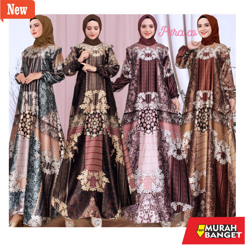 Gamis untuk lebaran- (COD)Parci Vien Gamis Silk Motif Terbaru - Gamis Silk -Gamis Silk Premium - Gam