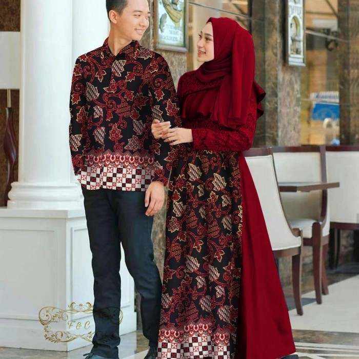 promosi ka baju couple kapel cople kemeja batik gamis busana muslim fashion - mustard