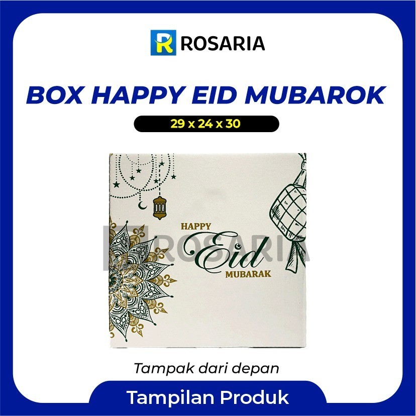 

BOX HAPPY IED MUBARAK UK 29X24X30 Kardus Bingkisan Hampers Lebaran Idul Fitri Kue Kering Parsel Parcel