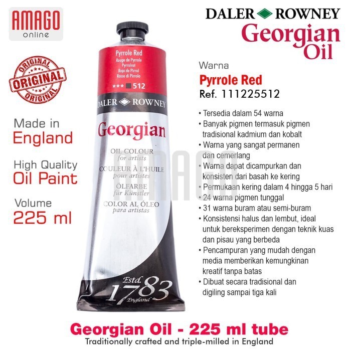 

Cat Minyak Lukis DALER-ROWNEY Georgian Oil Paint 225 ml - Pyrrole Red - 111225512