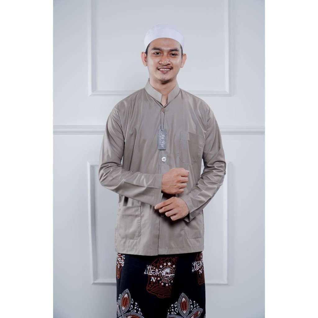 promosi toko Baju Koko Haibah Ammu Lengan Panjang Polos Warna Atasan Muslim Pria - Coklat Susu, Size