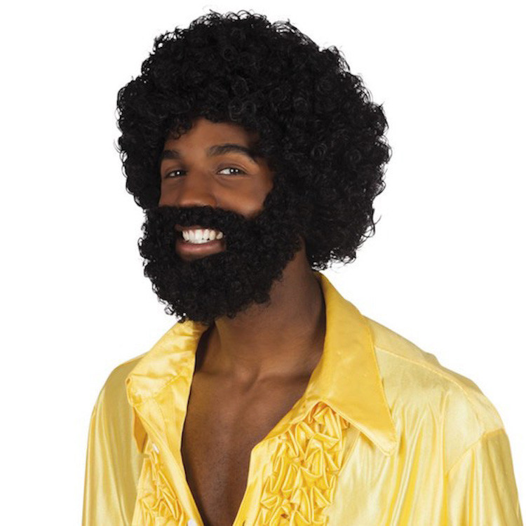 Wig Rambut Keriting Afro Wig Pria Pendek dengan Jenggot dan Kumis Keriting