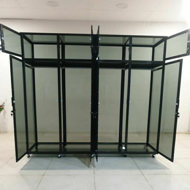 513 200X55X180 b LEMARI RAK BAJU GANTUNG ALUMINIUM 20U COKLAT KACA RIBEN GANTUNGAN HANGER GAUN GAMIS