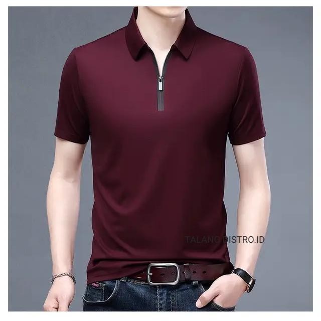 Kaos krah resleting / baju lengan pendek / kaos distro polo ziper pria tangan pendek / baju import p