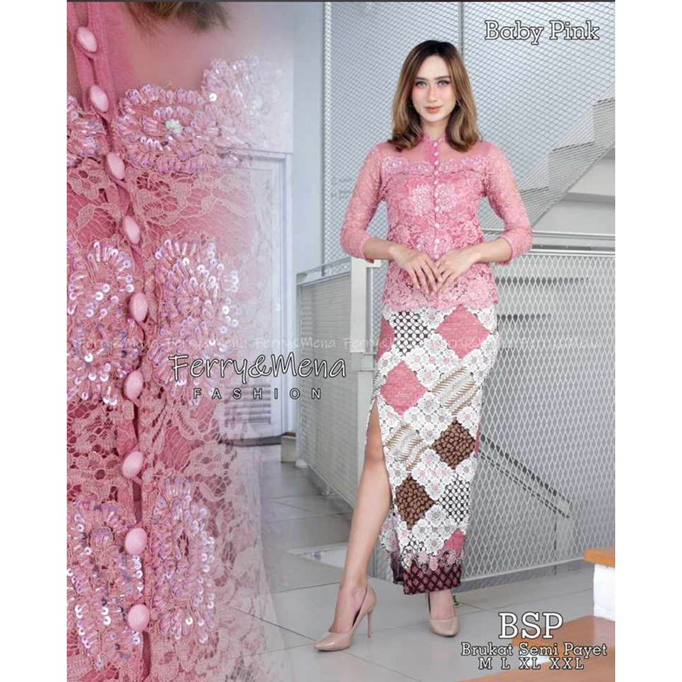 Stelan Kebaya BSP/Brokat Semi Payet Borkat Payet +Dalaman/lontorso+Rok Frisket Panjang motif /Kebaya