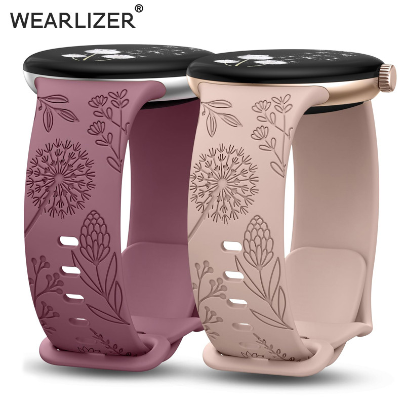 Wearlizer 2 Pack Floral Engraved Band For Google Pixel Watch 2/ Google Pixel watch Silicone sport St
