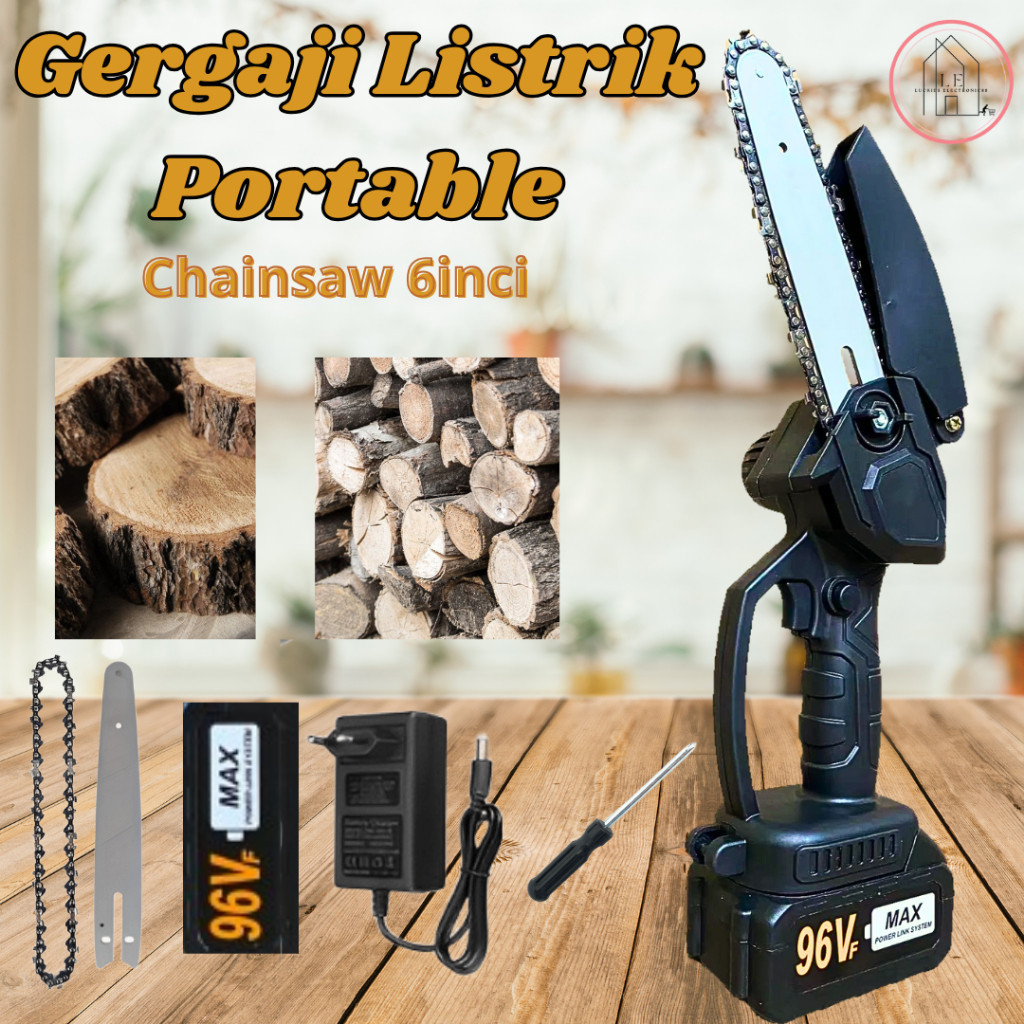 Gergaji Listrik Mini Chainsaw Listrik Tanpa Kabel Gergaji Listrik Genggam 96v Memotong Kayu