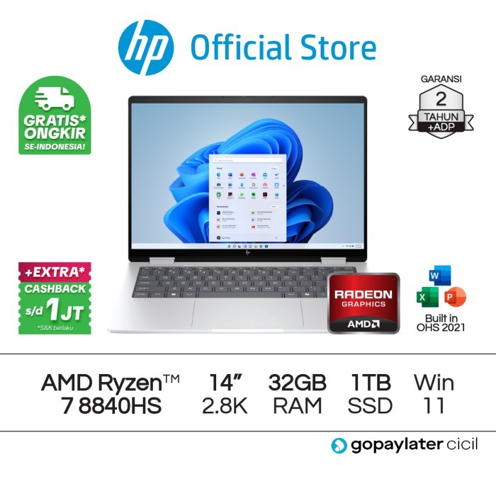 Laptop HP Envy x360 AMD Ryzen 7 Radeon 32GBRAM 2TBSSD W11 Home 14 Inch