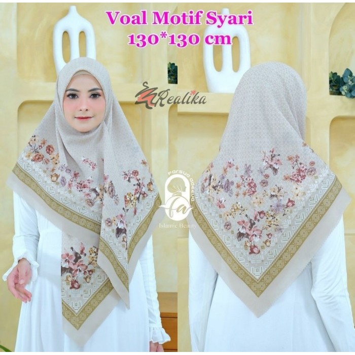 Hijab Jilbab Segiempat Segi Empat Voal Syari Syar'i Motif LC 130 x 130 - Hitam